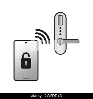 smart lock icon, phone key for unlock door and open, automatic electronic opening display, device with digital access. Vector illustration. stock imag Stock Vector