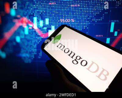 Konskie, Poland - January 27, 2024: MongoDB company logo displayed on mobile phone screen Stock Photo