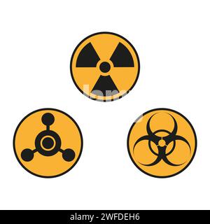Warning signs, symbols. Danger, poison, biohazard, electricity, high voltage, chemical, waste, radioactive, explosion, bomb, flame, virus, toxic, icon Stock Vector