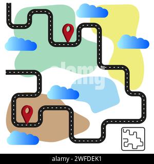 Road map and journey route infographics template. Winding road timeline. Vector illustration. Stock image. EPS 10. Stock Vector