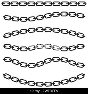 Set of chains. Curved, wavy, arcing straight chains. Vector illustration. stock image. EPS 10. Stock Vector