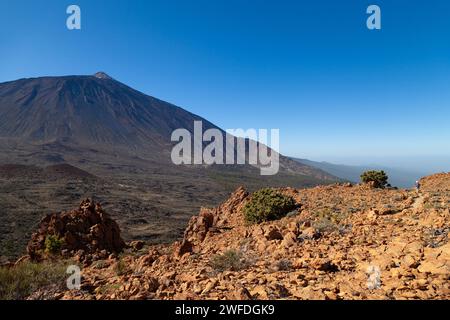 At the top of La Fortaleza looking towards El Teide the highest mountain in Spain. Stock Photo