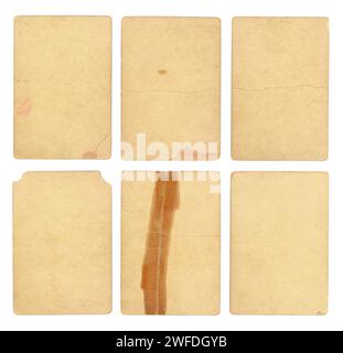 Set of Blank Vintage Game Cards with authentic tears, stains and old brown tape - Isolated Stock Photo