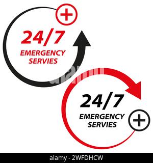 24 7 service concept. 24 7 open. Support service icon. Round the clock customer service. Medical service. Vector illustration. Stock image. EPS 10. Stock Vector