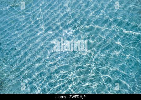 Blue ripped sea water as swimming pool Crystal clear ocean lagoon bay turquoise blue azure water surface closeup natural. close up of water of the oce Stock Photo