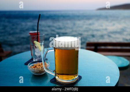 Beer, Coke and nuts, Tilos, Greece. Stock Photo