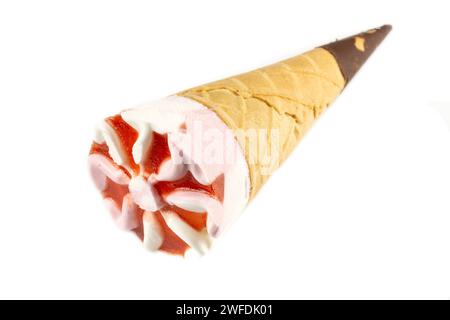 Vanilla and strawberry ice cream cone isolated on white background Stock Photo