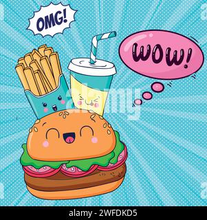 fast food pop art style hotdog cartoon Stock Vector