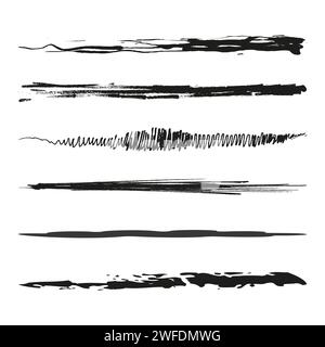 Grungy, textured grunge brush strokes. Hand drawn paint, brushstroke lines. Vector illustration. EPS 10. Stock image. Stock Vector