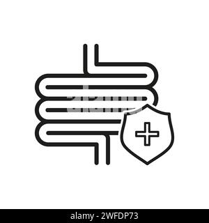 Digestive system protection symbol. Healthy protected intestine icon. Vector illustration. Eps 10. Stock image. Stock Vector
