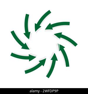 Abstract shape with green arrows. Rotating green arrows point inwards inside. Vector illustration. EPS 10. Stock image. Stock Vector