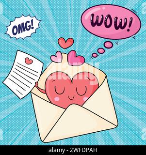 Email message Valentines day pop art style vector image Stock Vector