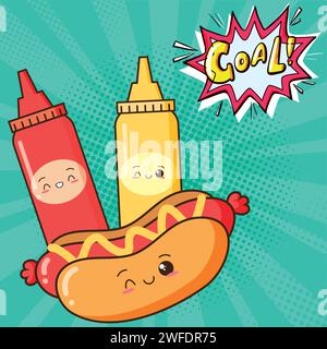 fast food pop art style hotdog cartoon Stock Vector