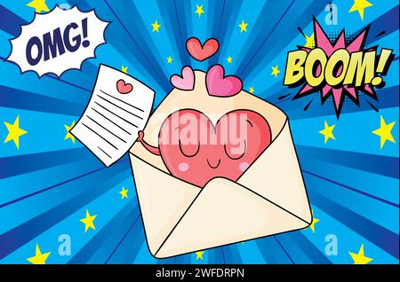 Email message Valentines day pop art style vector image Stock Vector