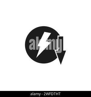 Electric sign with down arrow. Low electricity energy icon. Vector illustration. EPS 10. Stock image. Stock Vector