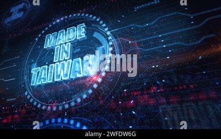 Made in Taiwan technology export symbol digital concept. cyber technology and computer background abstract 3d illustration. Stock Photo