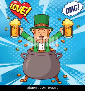 Beer Leprechaun pop art style vector image Stock Vector