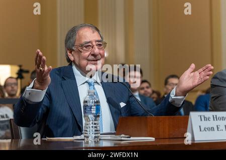Washington, District Of Columbia, USA. 30th Jan, 2024. LEON E. PANETTA, Secretary of Defense (2011-2013) testified at the House Select Committee on the Strategic Competition Between the United States and the Chinese Communist Party in Washington, DC. (Credit Image: © Eric Kayne/ZUMA Press Wire) EDITORIAL USAGE ONLY! Not for Commercial USAGE! Stock Photo