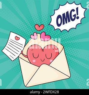 Email message Valentines day pop art style vector image Stock Vector