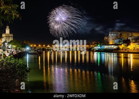 Fireworks at the end of April Feria, Seville, Spain Stock Photo
