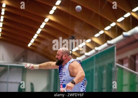 Ostrava, Czech Republic. 30th Jan, 2024. Michal Haratyk of Poland competes in shot put men at the Czech Indoor Gala meet, part of the World Athletics Indoor Tour Gold, in Ostrava, Czech Republic, January 30, 2024. Credit: Vladimir Prycek/CTK Photo/Alamy Live News Stock Photo