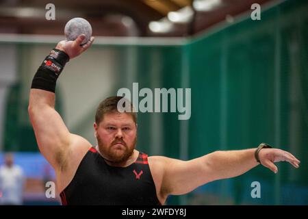 Ostrava, Czech Republic. 30th Jan, 2024. Roger Steen of USA competes in shot put men at the Czech Indoor Gala meet, part of the World Athletics Indoor Tour Gold, in Ostrava, Czech Republic, January 30, 2024. Credit: Vladimir Prycek/CTK Photo/Alamy Live News Stock Photo