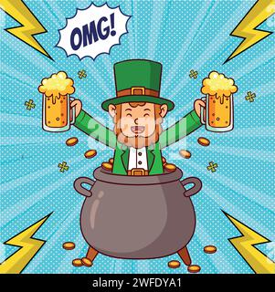 Beer Leprechaun pop art style vector image Stock Vector