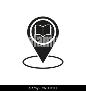 Book location icon. Library location symbol. Geotag bookstore, school, university icon. Vector illustration. EPS 10. Stock image. Stock Vector