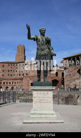 Italy. Rome. Statue of roman emperor Trajan (53-117). Imperial fora. Forum of Trajan. Stock Photo