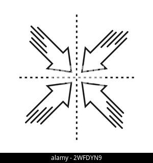 Four arrows penetrate to indicate the center. New idea. The solution of the problem. Connection of directions.Vector illustration. Eps 10. Stock image Stock Vector