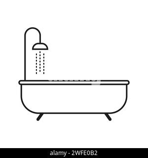 Bathtub with shower icon. Vector illustration. EPS 10. Stock image. Stock Vector