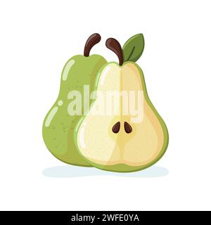 Green pear and half of pear. Fruit vector illustration Stock Vector