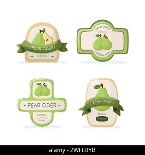 Set of labels for pear cider packaging. Vector illustration Stock Vector