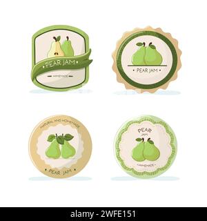 Set of labels for pear jam packaging. Vector illustration Stock Vector