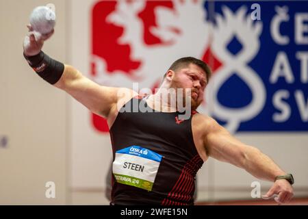 Ostrava, Czech Republic. 30th Jan, 2024. Roger Steen of USA competes in shot put men at the Czech Indoor Gala meet, part of the World Athletics Indoor Tour Gold, in Ostrava, Czech Republic, January 30, 2024. Credit: Vladimir Prycek/CTK Photo/Alamy Live News Stock Photo