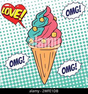 ice cream pop art style vector image Stock Vector