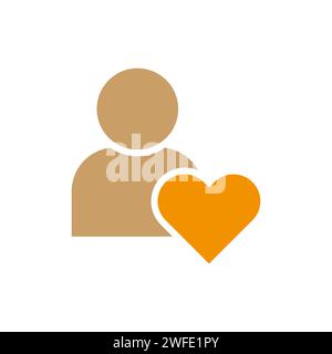 User profile with heart icon. Charity, donation, feedback symbol. Vector illustration. Eps 10. Stock image. Stock Vector