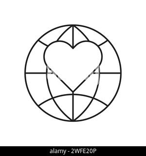 Heart in globe icon. Vector illustration. EPS 10. stock image. Stock Vector