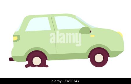 Accident automobile with flat tire 2D cartoon object Stock Vector