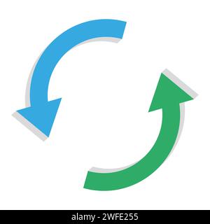 Bright 3d arrows following a circle path. rotating arrows. Repetition, recycle, swapping sign. Exchange, interchange, reuse sign. Vector illustration. Stock Vector