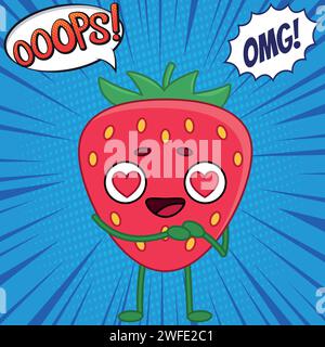 strawberry cartoon pop art style vector image Stock Vector