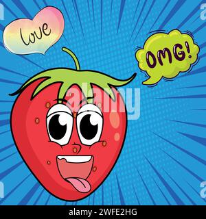strawberry cartoon pop art style vector image Stock Vector