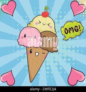 ice cream pop art style vector image Stock Vector