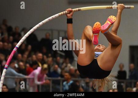 Ostrava, Czech Republic. 30th Jan, 2024. Amalie Svabikova competes in women's pole vault at the Czech Indoor Gala meet, part of the World Athletics Indoor Tour Gold, in Ostrava, Czech Republic, January 30, 2024. Credit: Jaroslav Ozana/CTK Photo/Alamy Live News Stock Photo