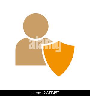 User profile with shield icon. Online account protection symbol icon. Vector illustration. Eps 10. Stock image. Stock Vector