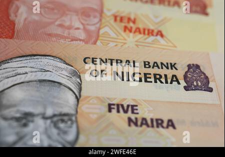 Closeup of  central bank of Nigeria 5 Naira banknote Stock Photo