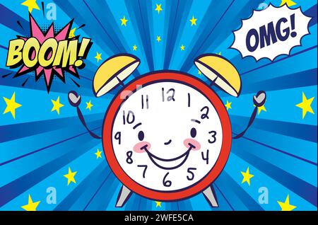 Clock cartoon pop art style vector image Stock Vector