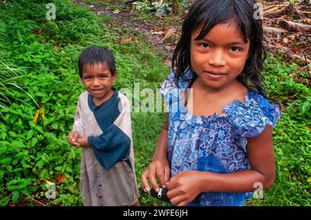 Local children in the riverside village of Timicuro I. Iqutios peruvian amazon, Loreto, Peru Stock Photo