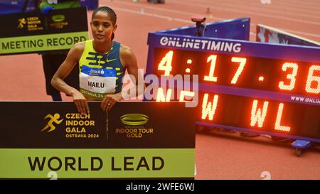 Ostrava, Czech Republic. 30th Jan, 2024. Freweyni Hailu of Ehiopia, winner of women's one mile run, at the Czech Indoor Gala meet, part of the World Athletics Indoor Tour Gold, in Ostrava, Czech Republic, January 30, 2024. Credit: Jaroslav Ozana/CTK Photo/Alamy Live News Stock Photo