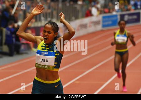 Ostrava, Czech Republic. 30th Jan, 2024. Freweyni Hailu of Ehiopia, winner of women's one mile run, at the Czech Indoor Gala meet, part of the World Athletics Indoor Tour Gold, in Ostrava, Czech Republic, January 30, 2024. Credit: Jaroslav Ozana/CTK Photo/Alamy Live News Stock Photo